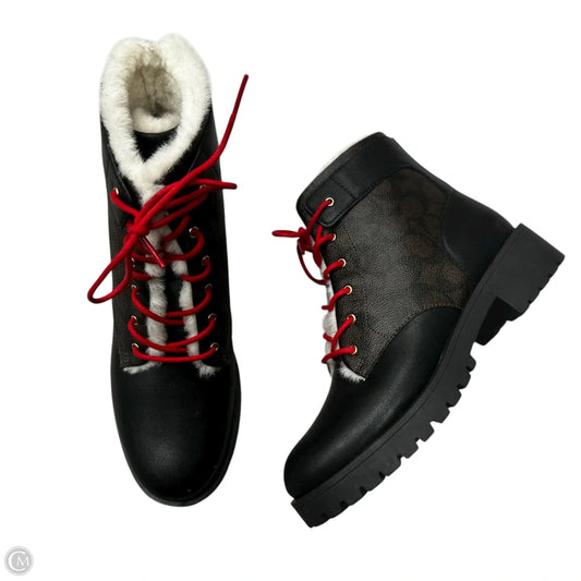 Boots Designer By Coach In Black & Brown, Size: 7.5