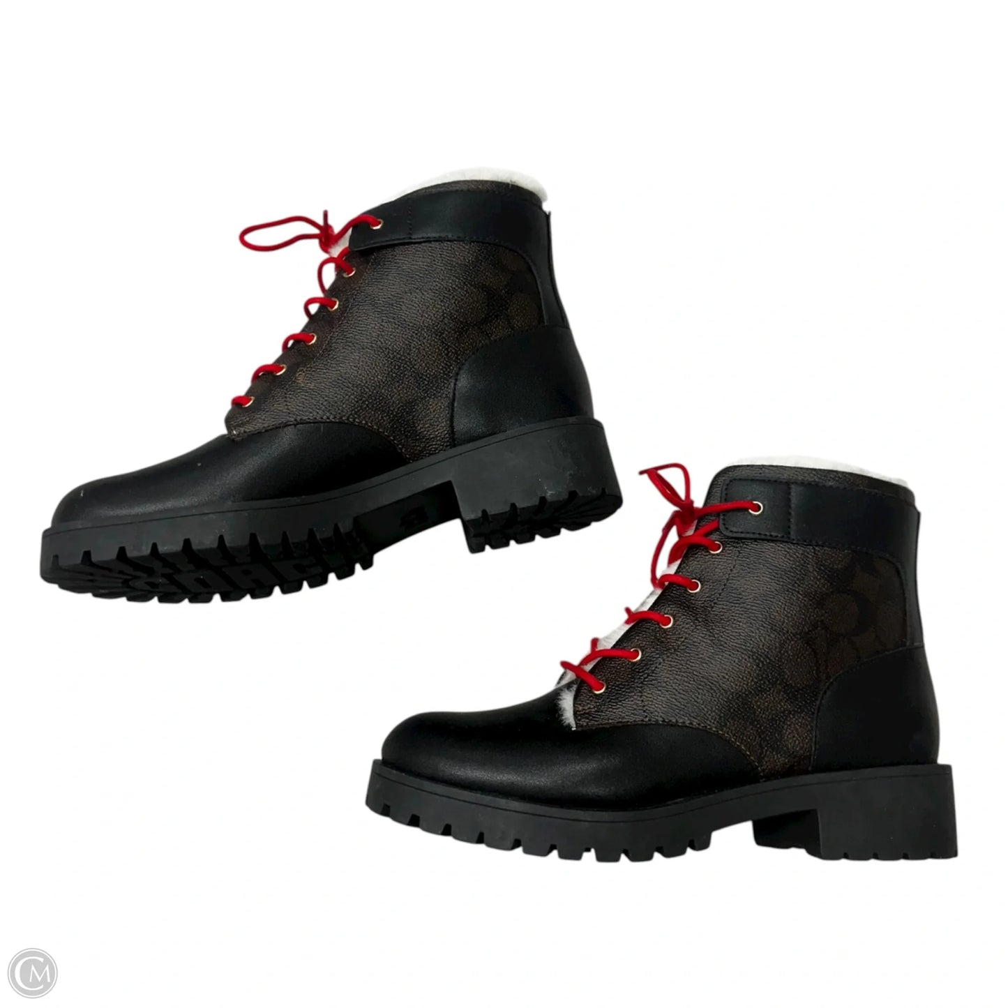 Boots Designer By Coach In Black & Brown, Size: 7.5