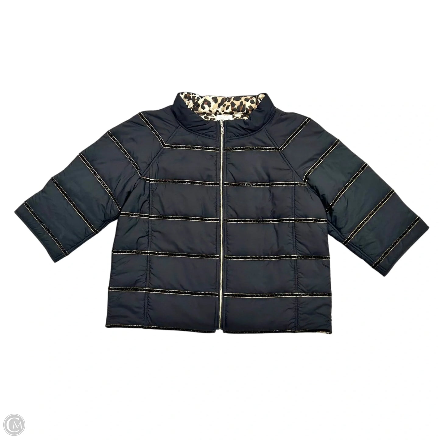 Jacket Puffer & Quilted By Chicos In Black & Gold, Size: L
