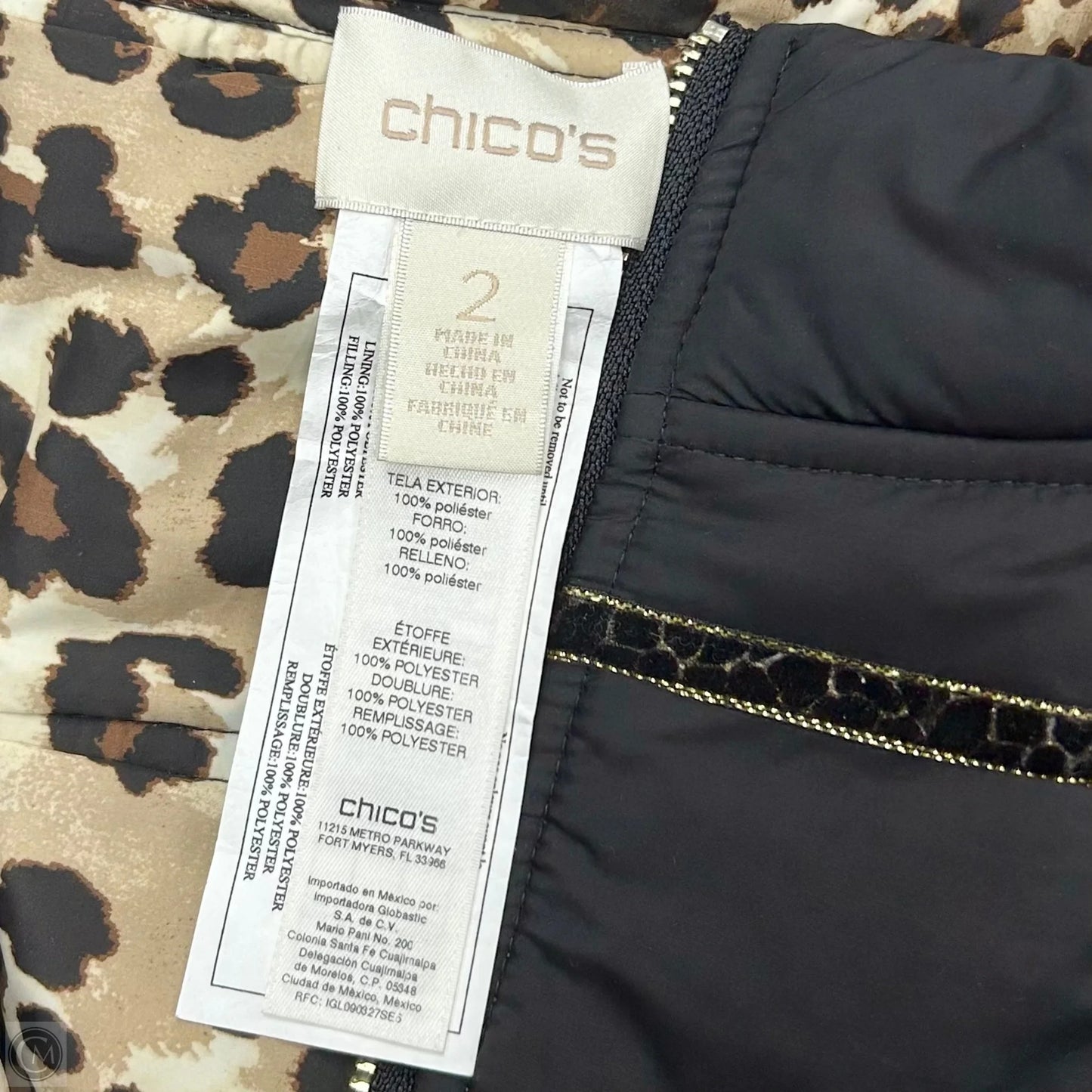 Jacket Puffer & Quilted By Chicos In Black & Gold, Size: L
