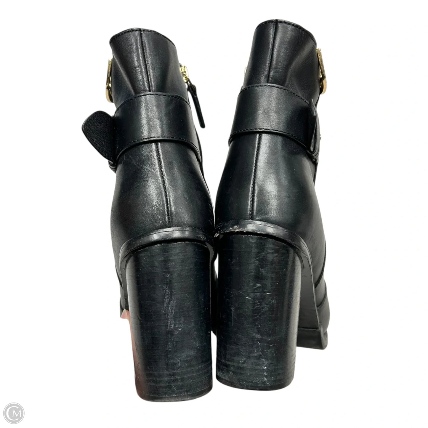 Boots Designer By Tory Burch In Black & Gold, Size: 9