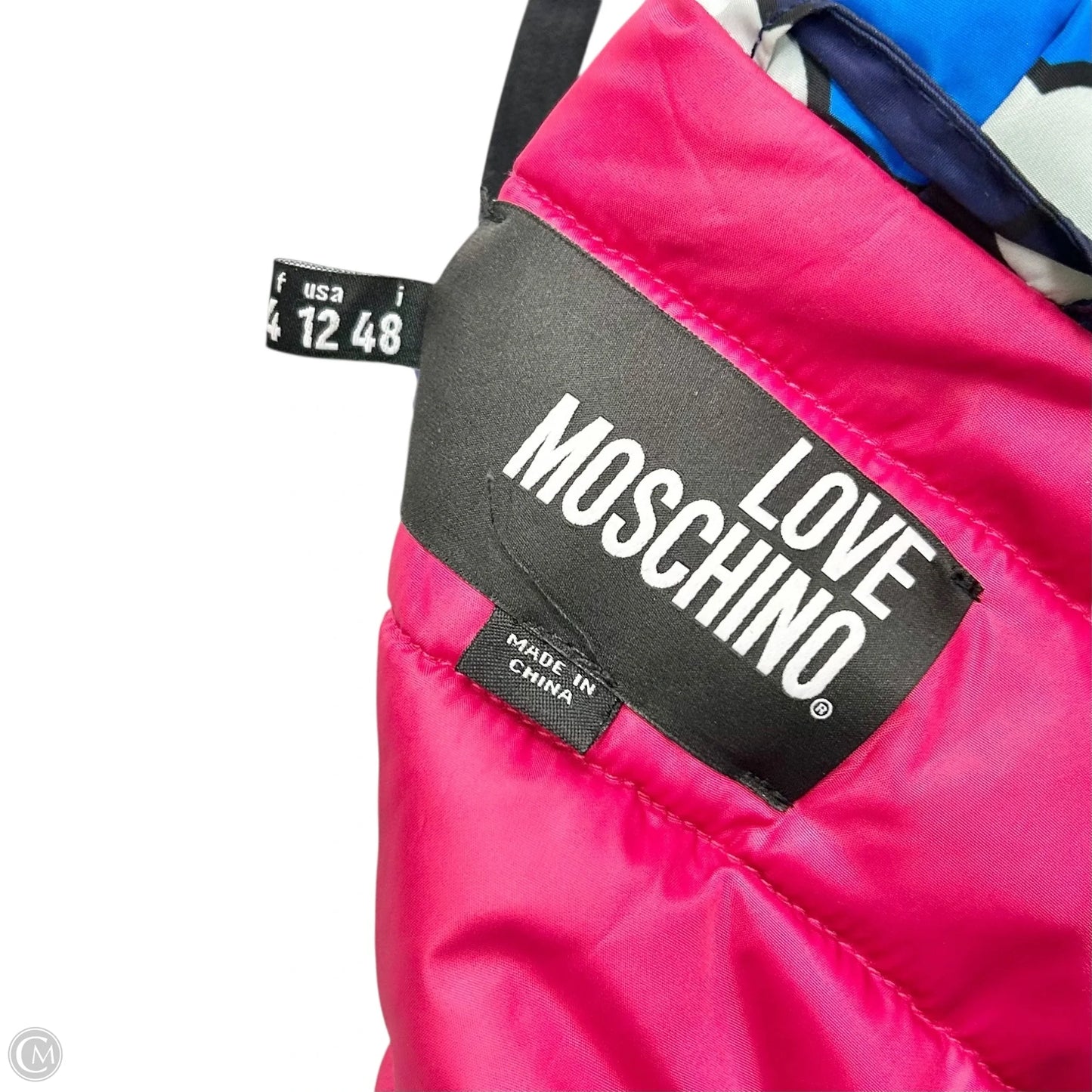 Coat Puffer & Quilted By Love Moschino In Blue & Grey, Size: L