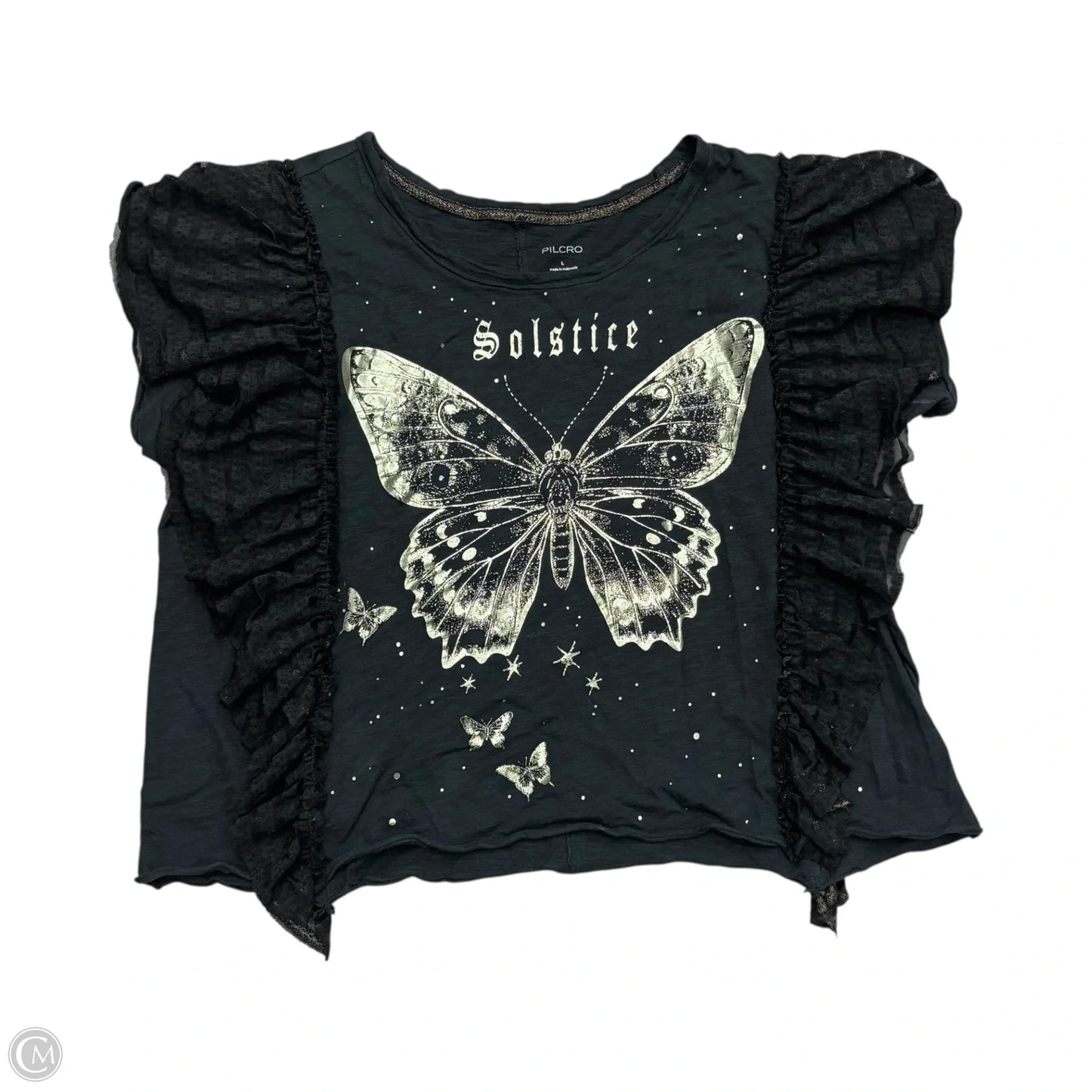 Top Short Sleeve By Pilcro In Black & Gold, Size: L