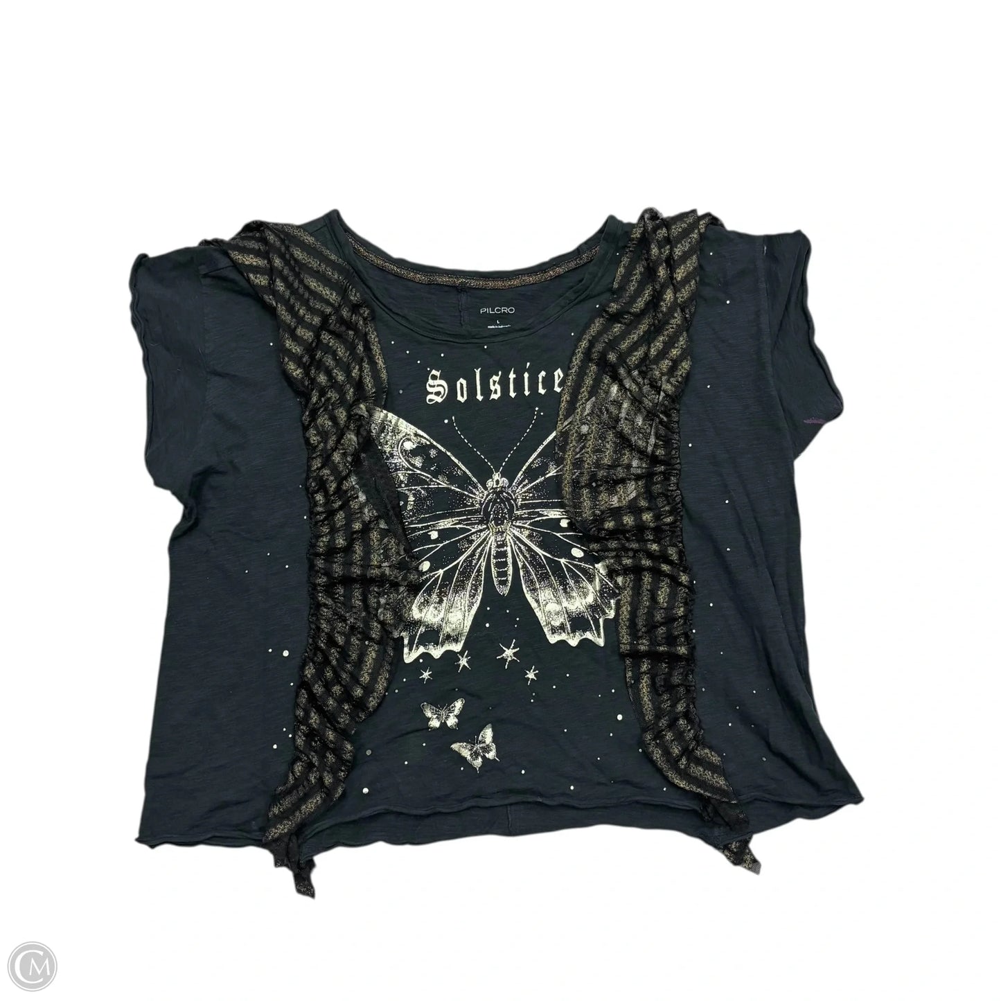 Top Short Sleeve By Pilcro In Black & Gold, Size: L