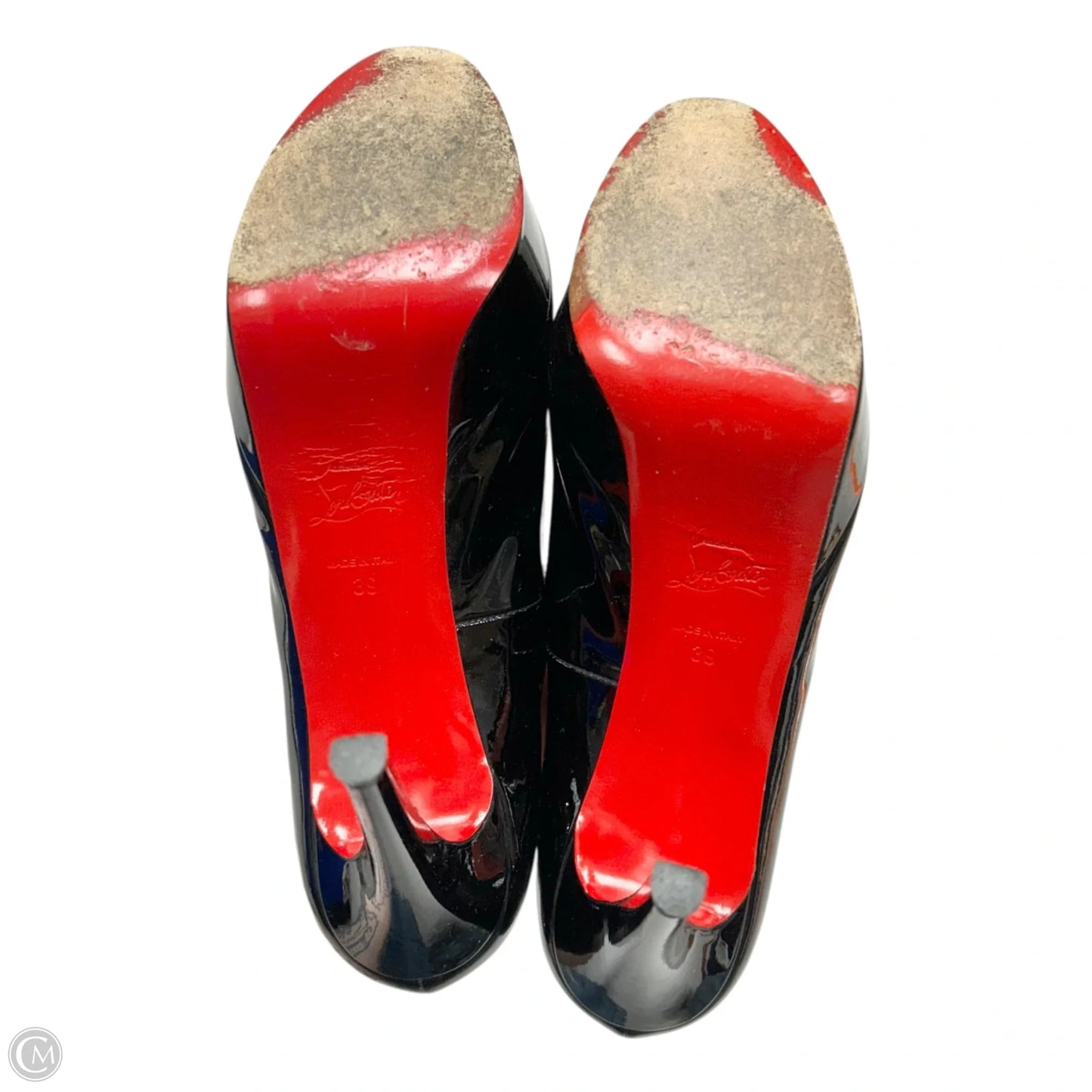Shoes Luxury Designer By Christian Louboutin In Black & Red, Size: 8.5