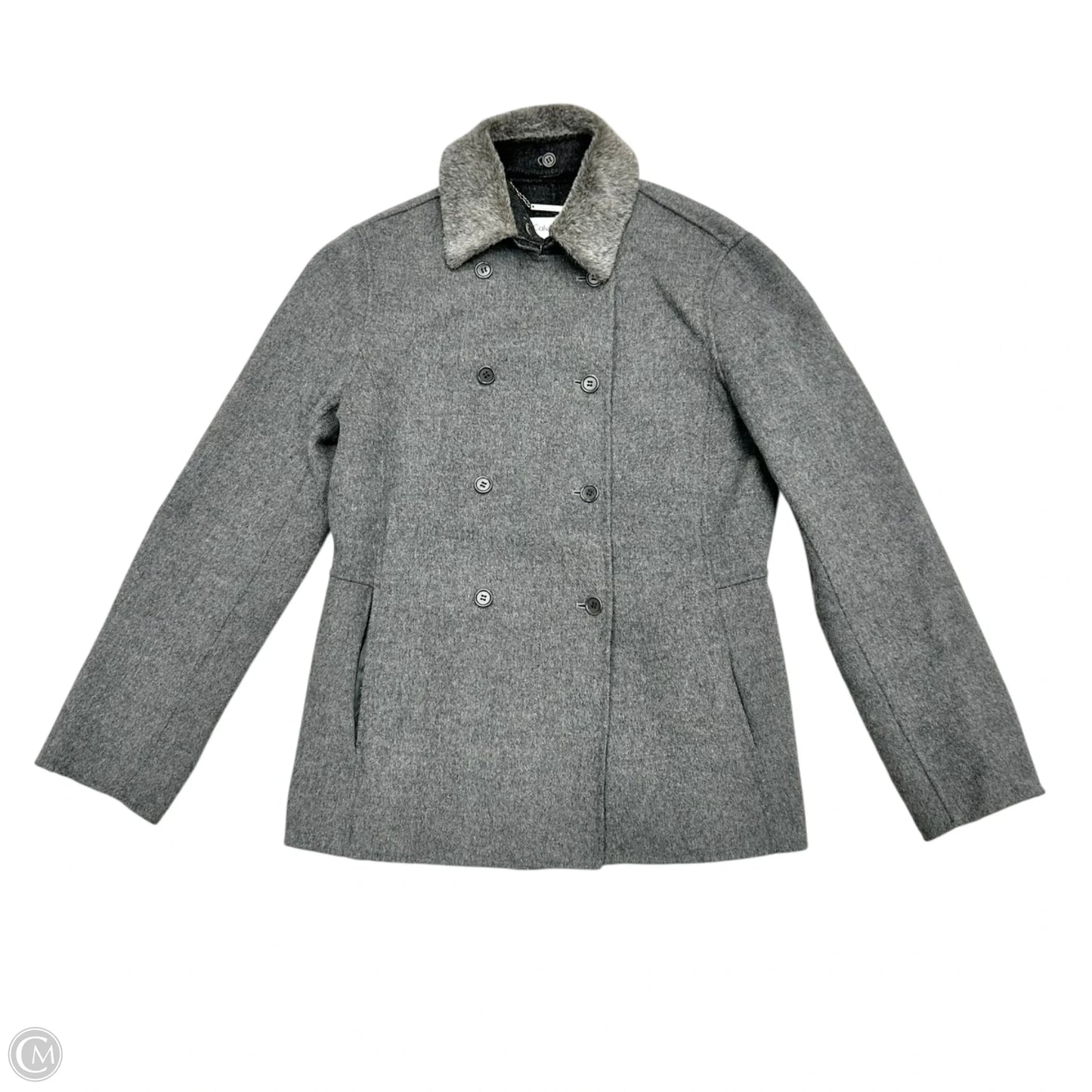 Coat Peacoat By Calvin Klein In Grey, Size: M