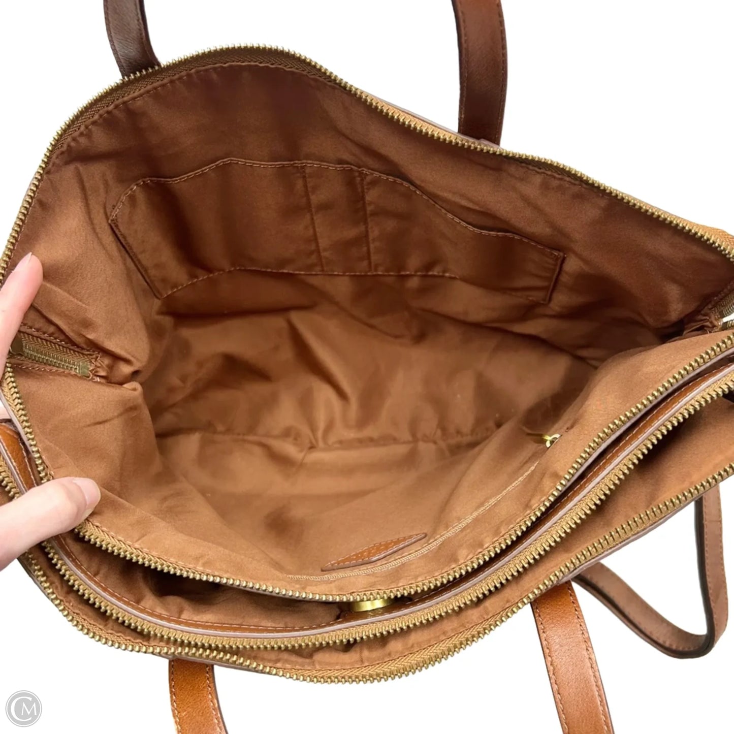 Handbag Leather By Fossil, Size: Medium