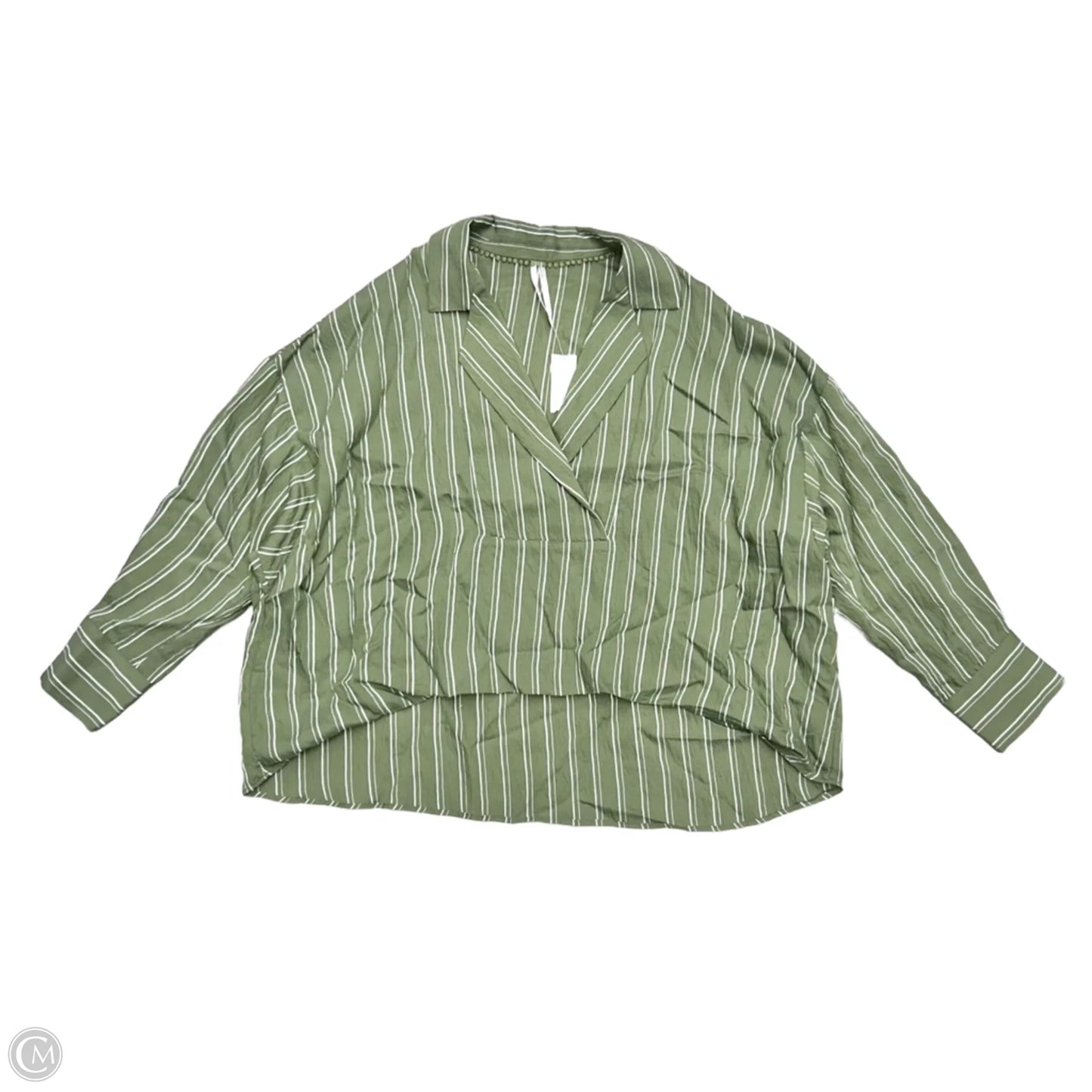 Top Long Sleeve By Anthropologie In Green & White, Size: S