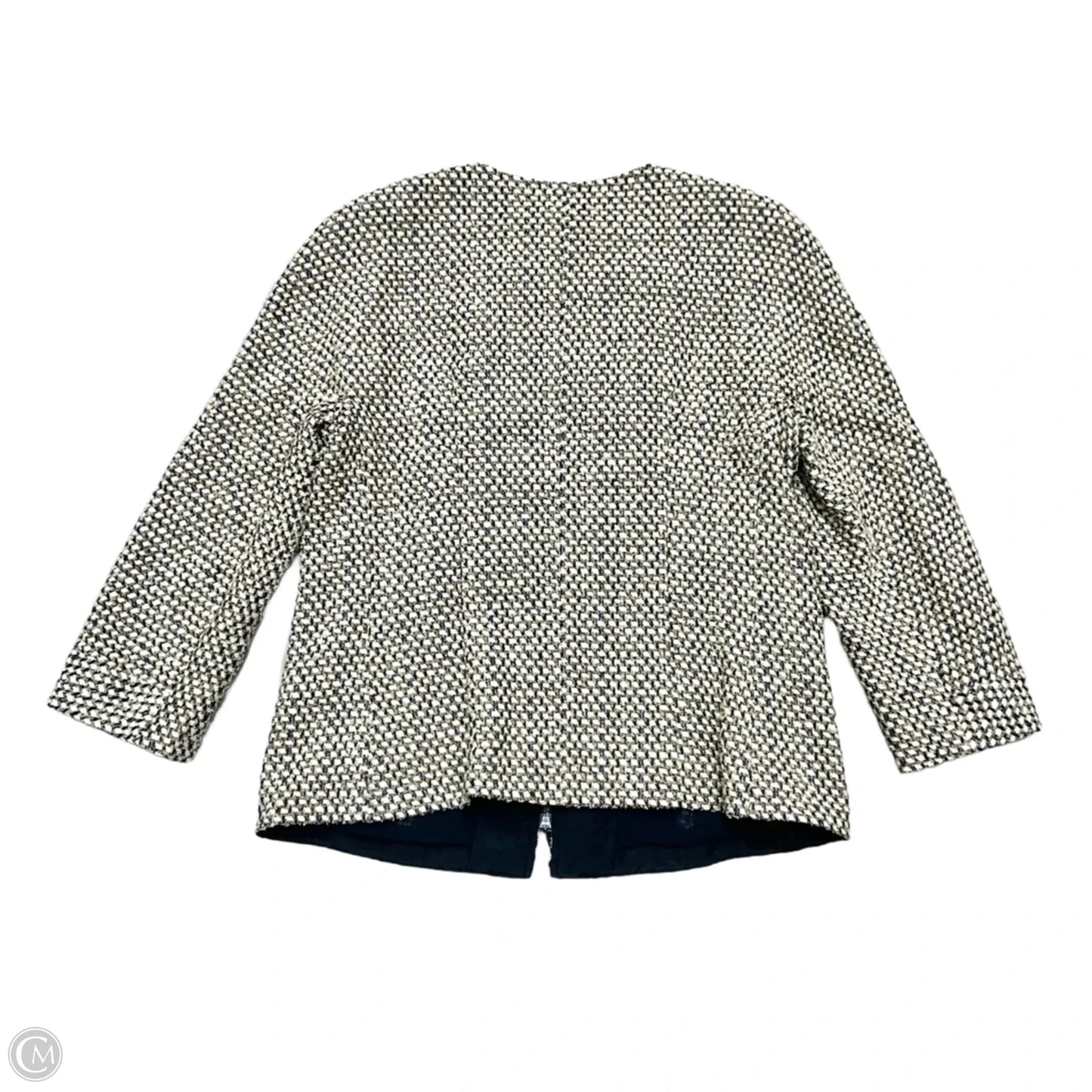 Blazer Designer By Lafayette 148 In Blue & Cream, Size: L