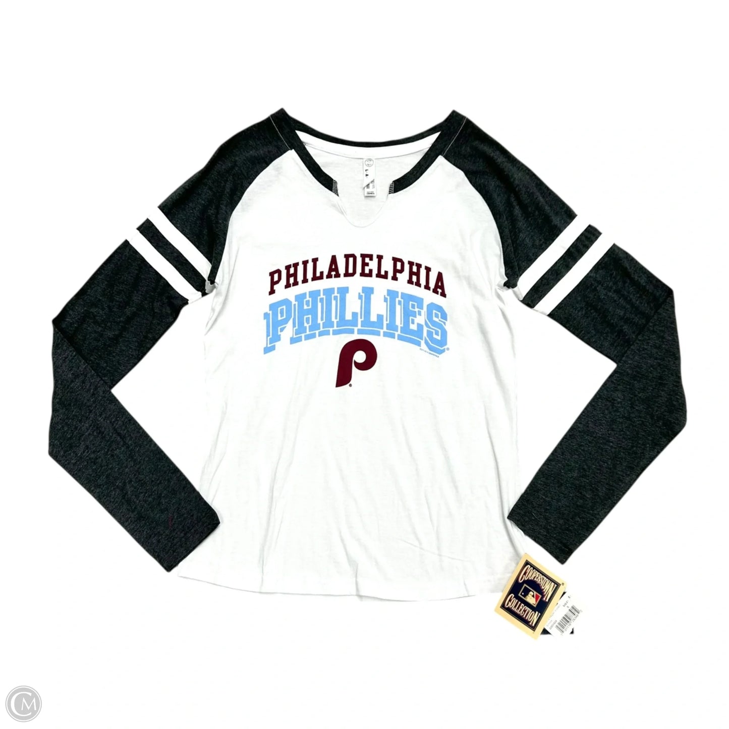 Top Long Sleeve By Lat In Grey & White, Size: S