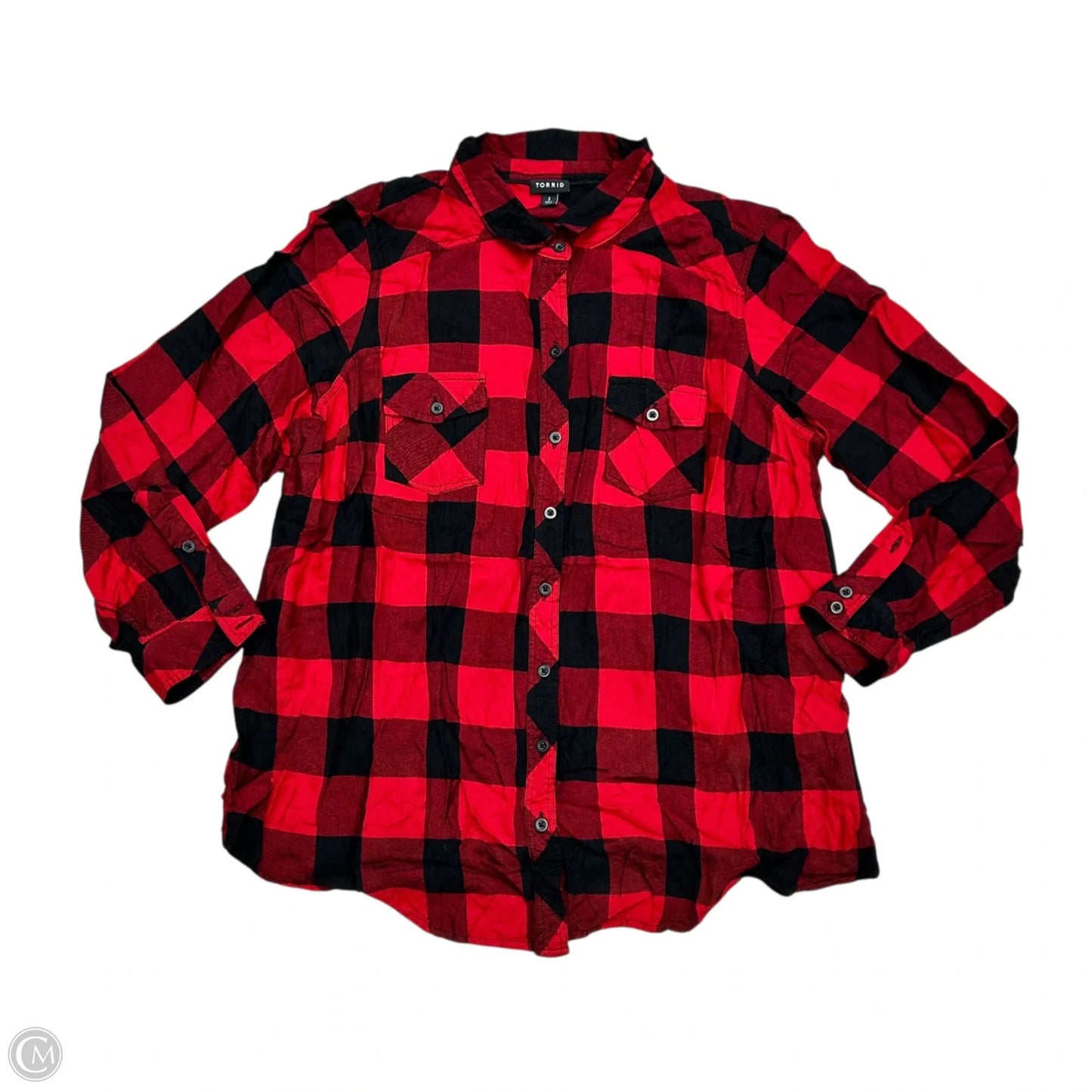 Top Long Sleeve By Torrid In Plaid Pattern, Size: 2x