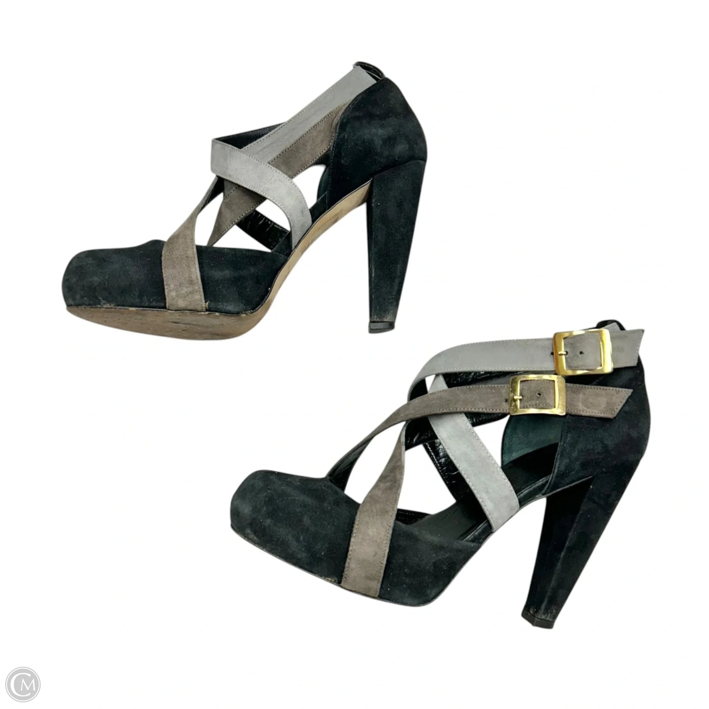 Sandals Heels Block By Loeffler Randall In Black & Grey, Size: 8