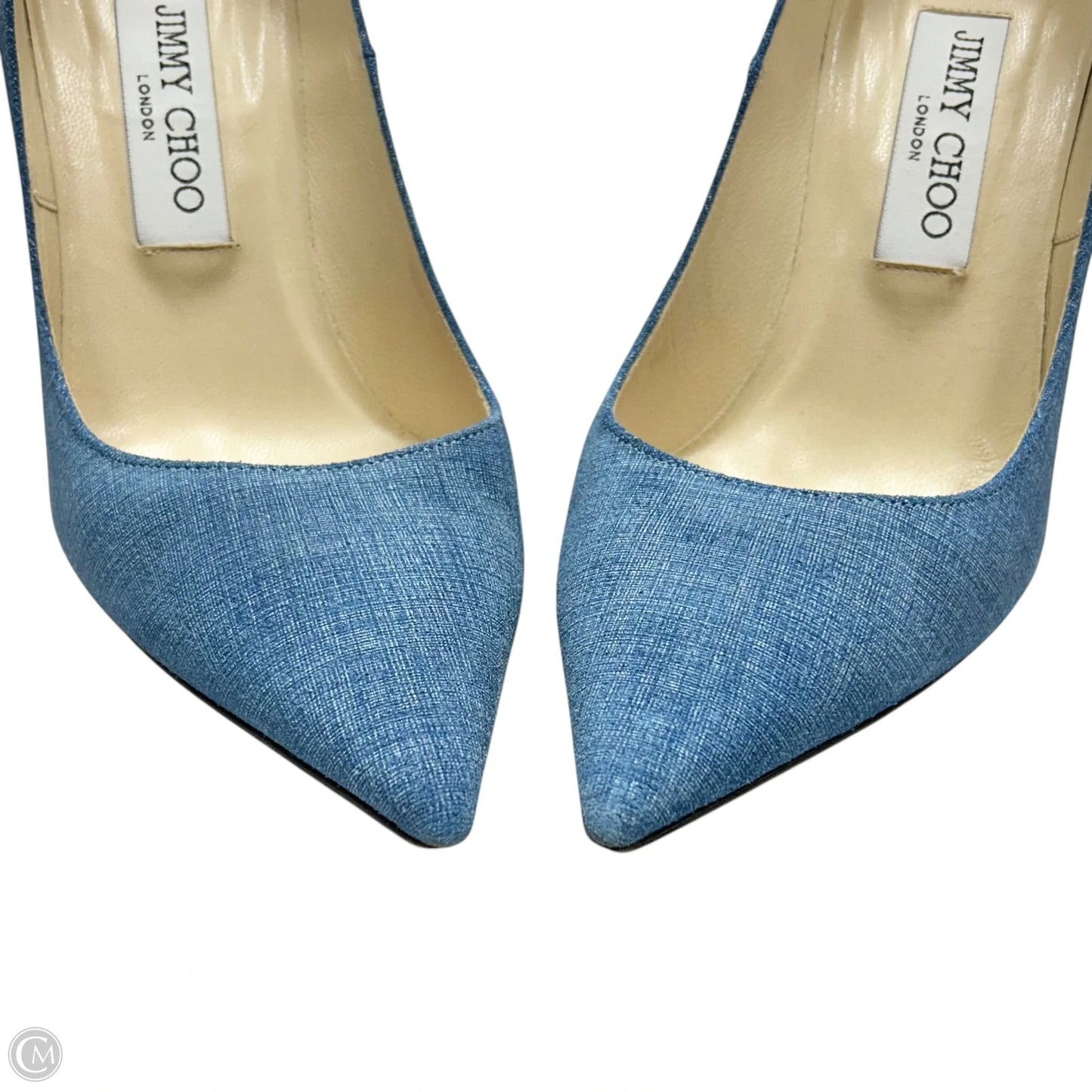 Shoes Luxury Designer By Jimmy Choo In Blue Denim, Size: 7.5
