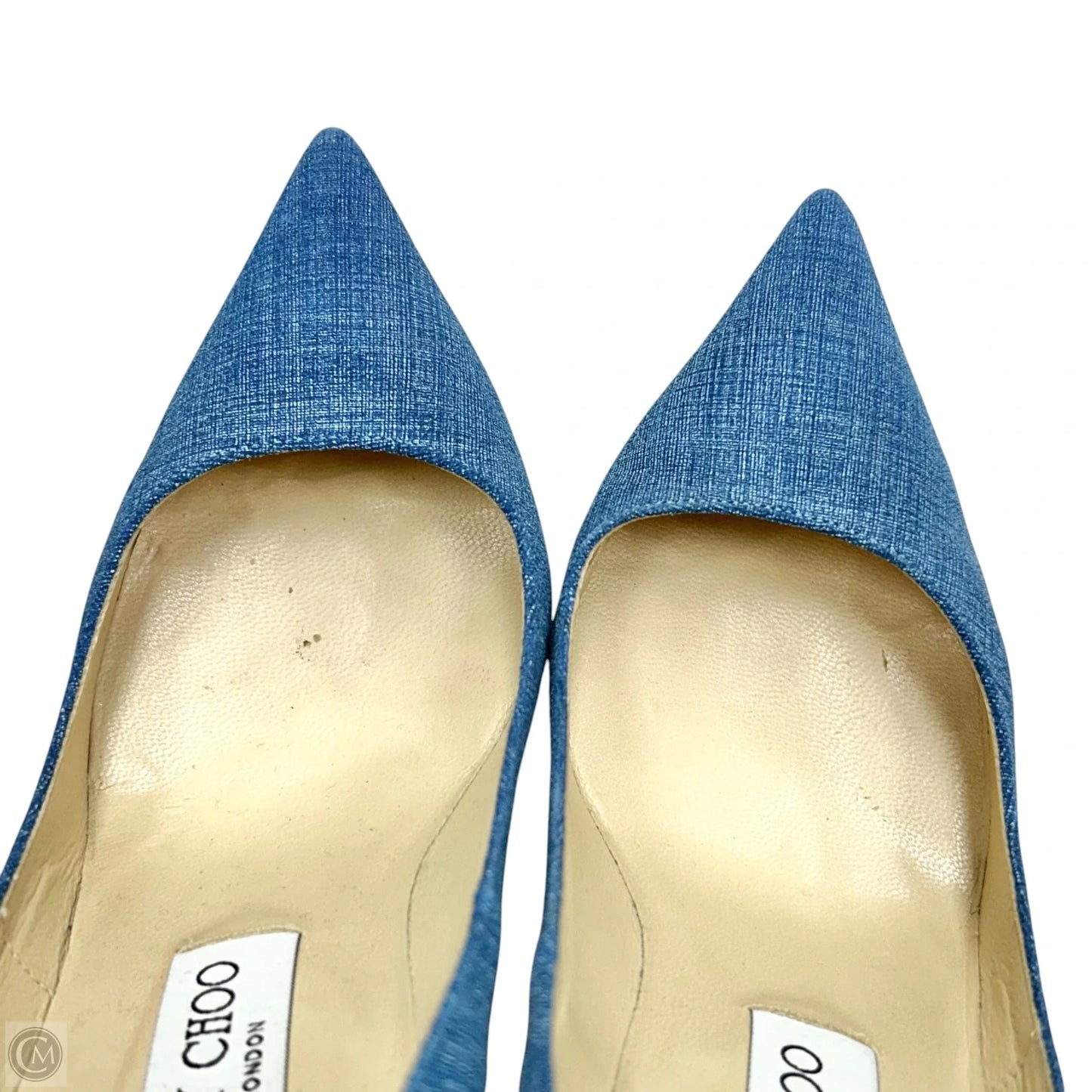 Shoes Luxury Designer By Jimmy Choo In Blue Denim, Size: 7.5