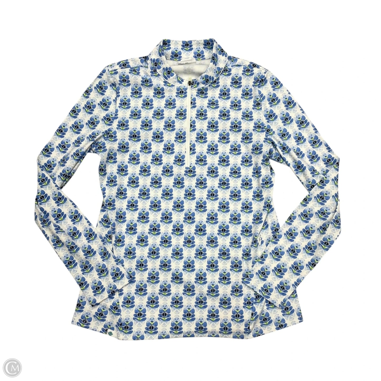 Athletic Top Long Sleeve Collar By Sigrid Olsen In Blue & White, Size: M
