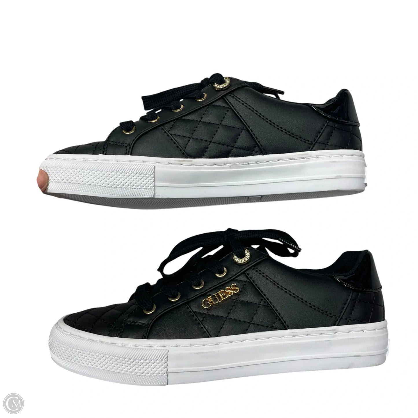 Shoes Sneakers By Guess In Black & Gold, Size: 5