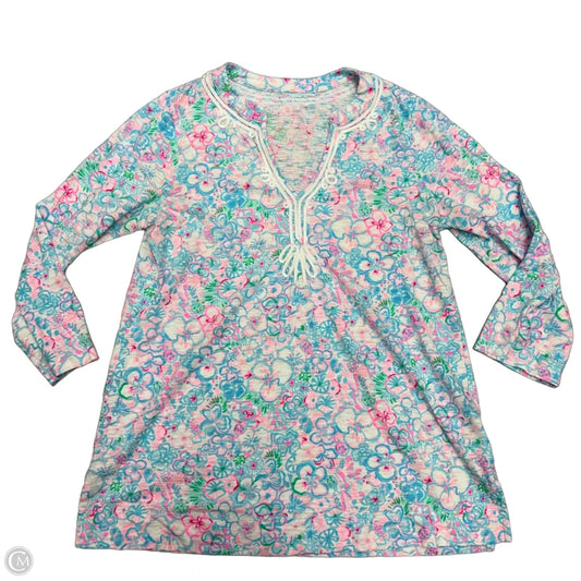 Top Long Sleeve Designer By Lilly Pulitzer In Blue & Pink, Size: L