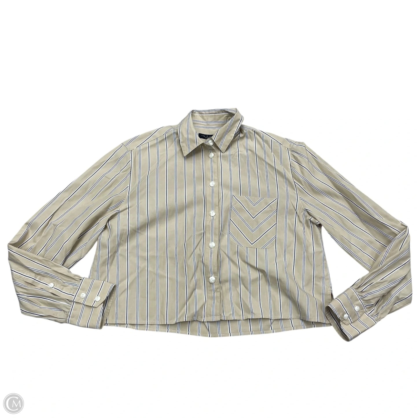 Blouse Long Sleeve By Rag And Bone In Tan & White, Size: S