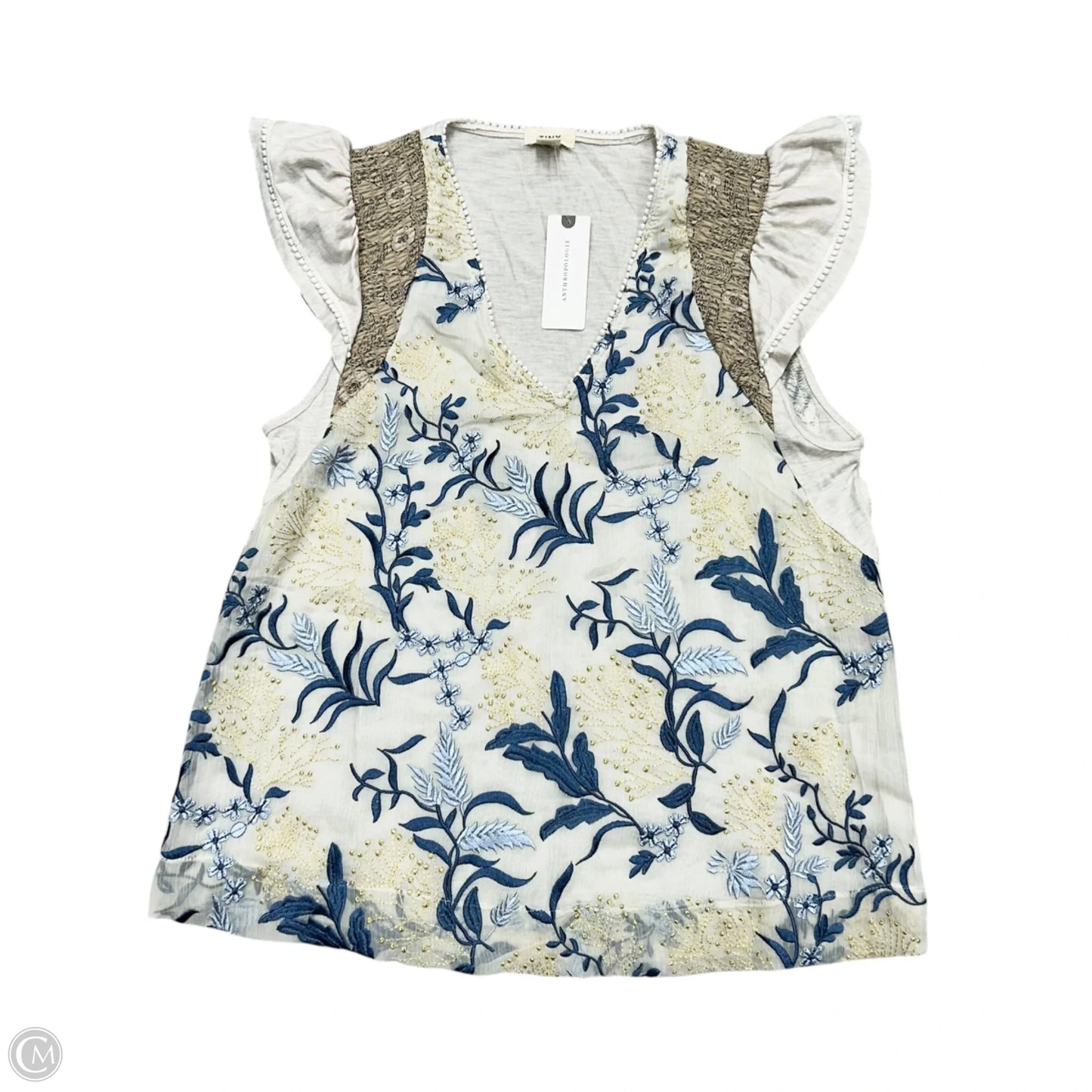 Top Short Sleeve By Tiny In Blue & Cream, Size: Xxs