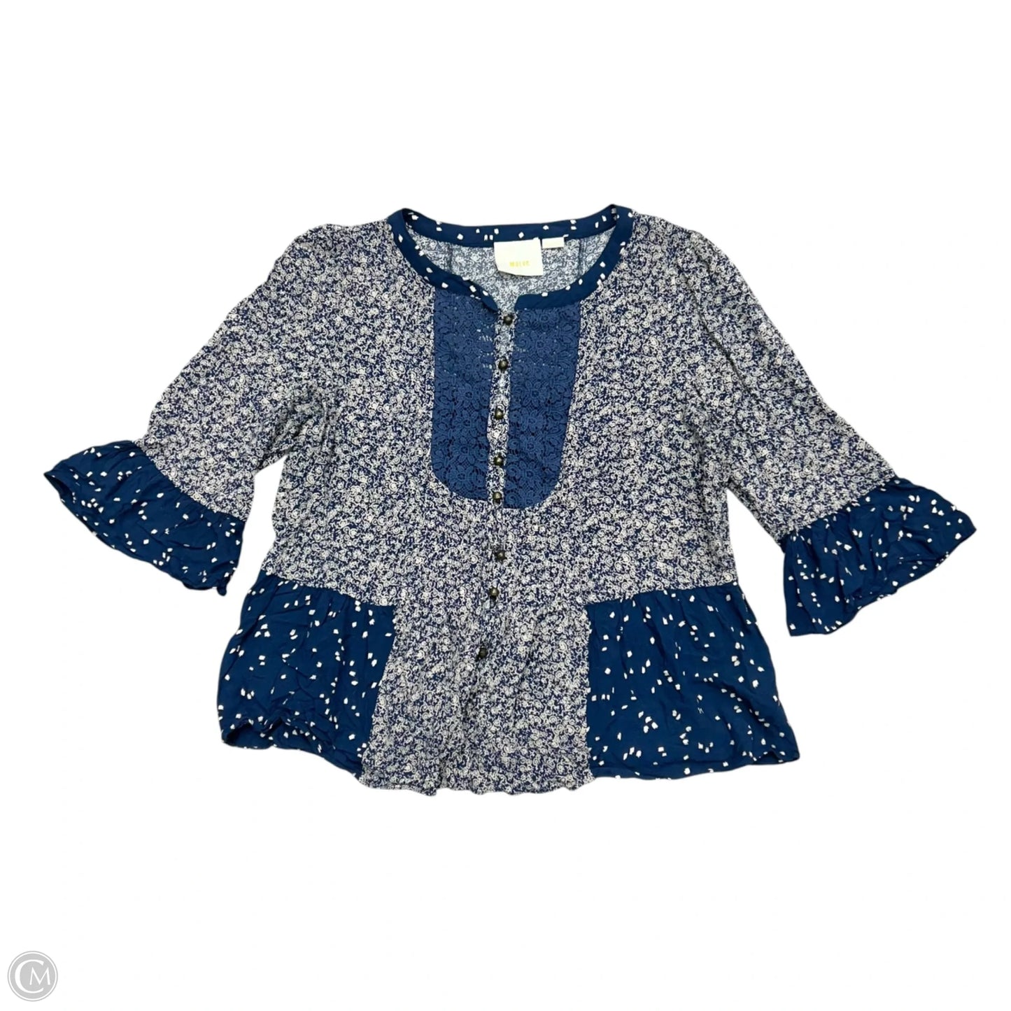 Top 3/4 Sleeve By Maeve In Blue & Cream, Size: M