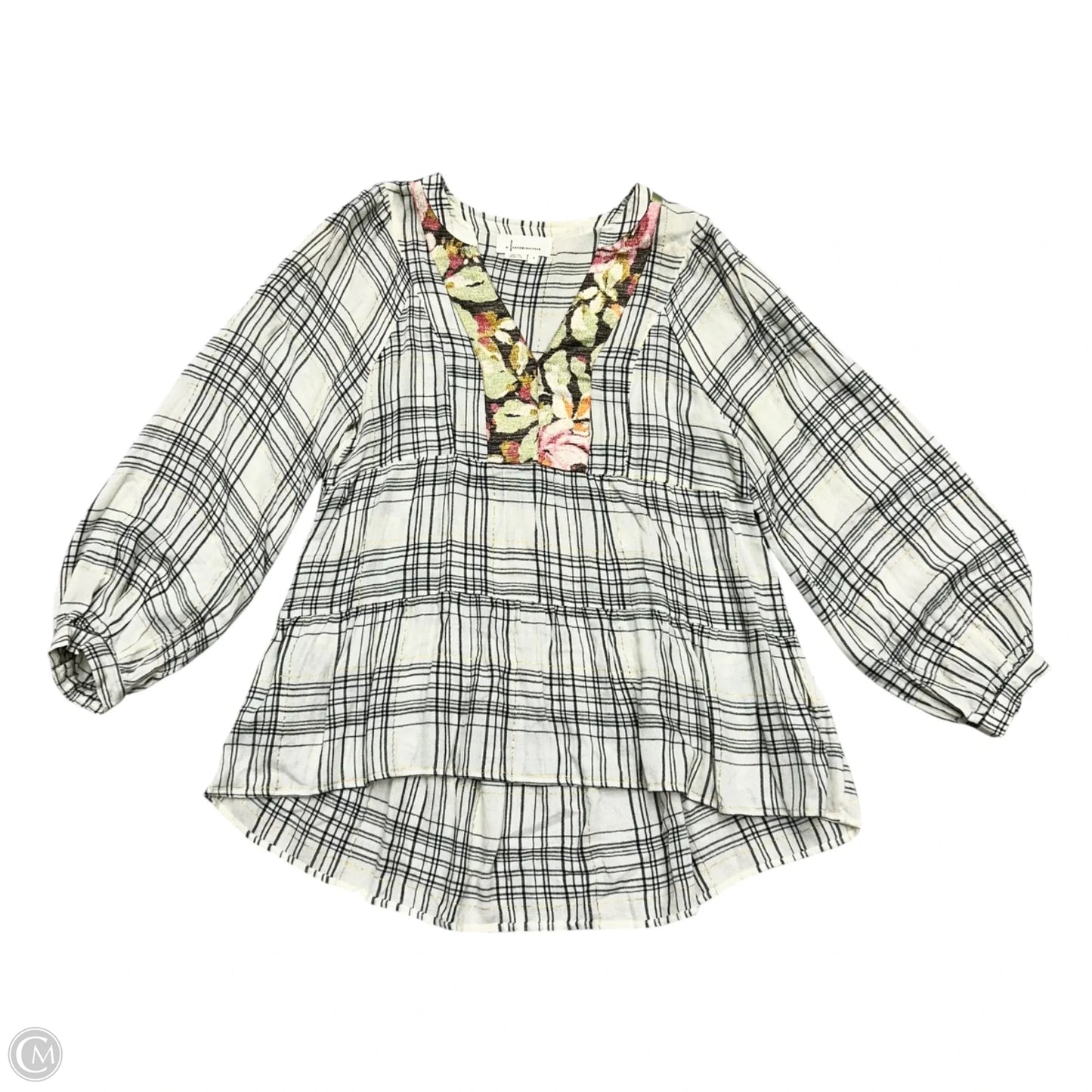 Top 3/4 Sleeve By Anthropologie In Plaid Pattern, Size: S