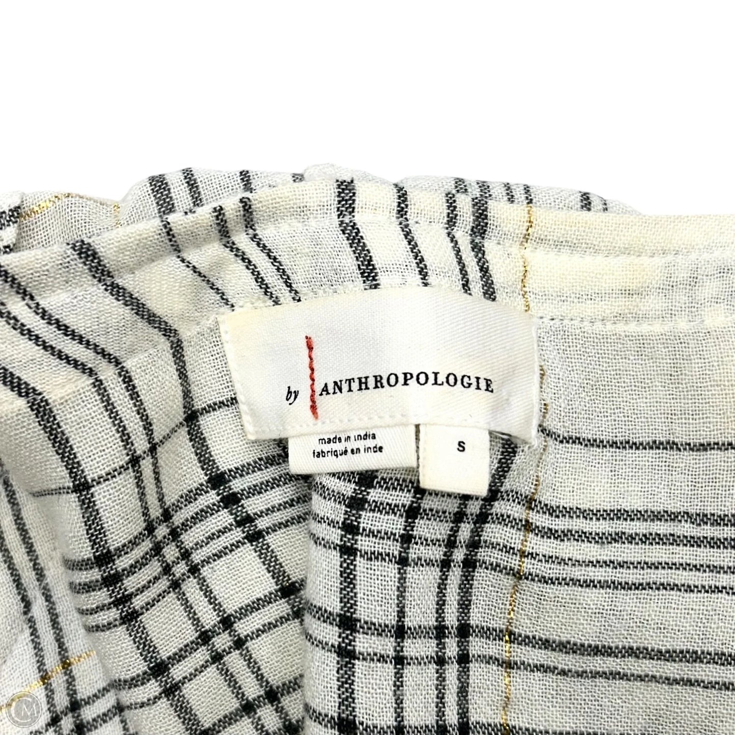 Top 3/4 Sleeve By Anthropologie In Plaid Pattern, Size: S