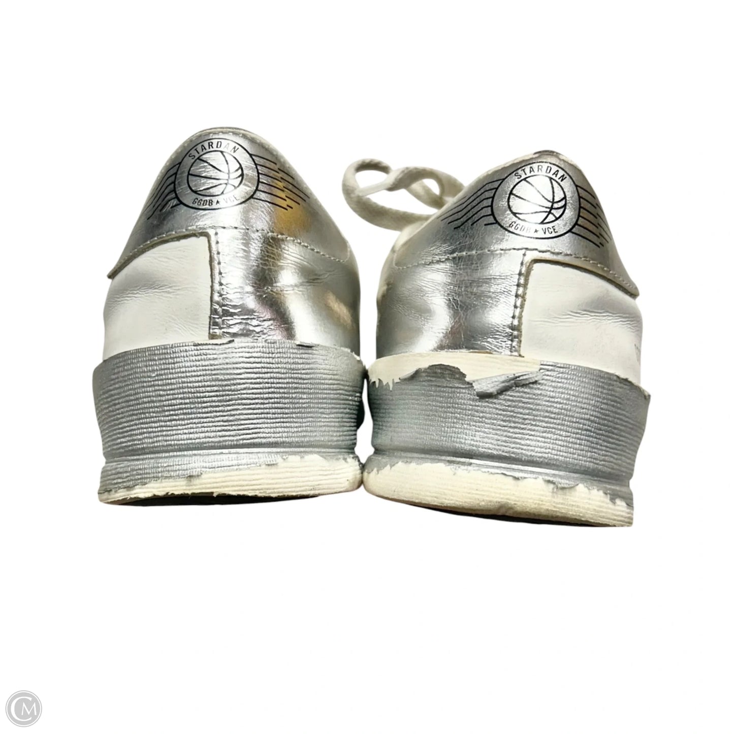 Shoes Luxury Designer By Golden Goose In Silver & White, Size: 7.5