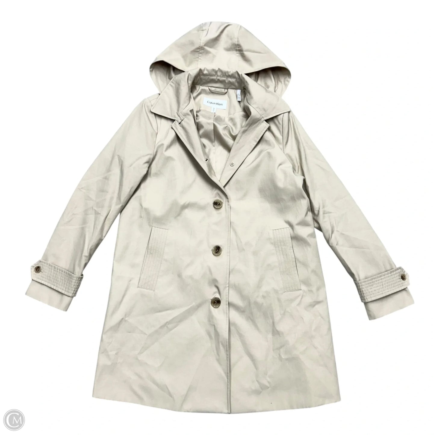 Coat Trench Coat By Calvin Klein In Cream, Size: M