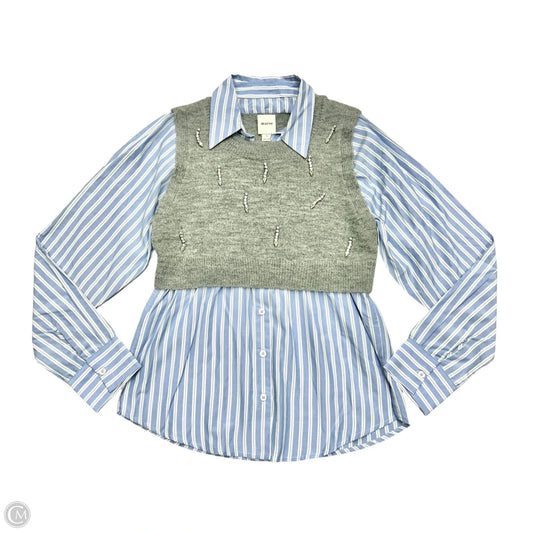 Top Long Sleeve By Maeve In Blue & Grey, Size: S
