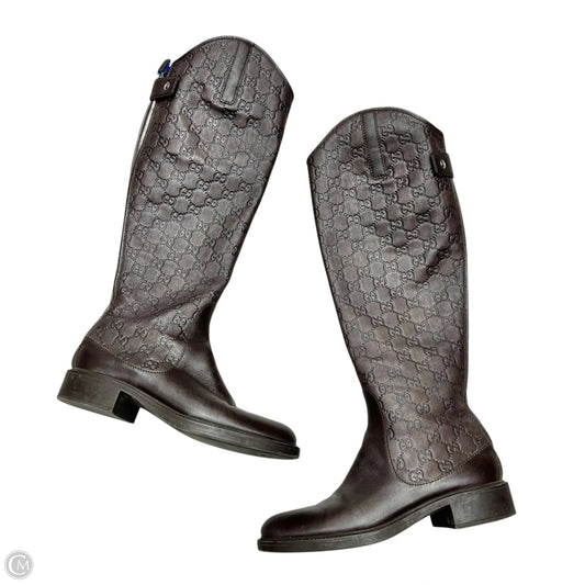 Boots Luxury Designer By Gucci In Brown, Size: 8.5