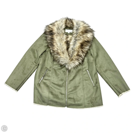 Coat Faux Fur & Sherpa By Fabulous Fura In Cream & Green, Size: 2x