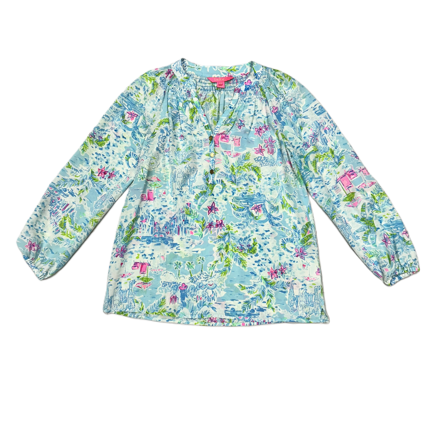 Top Long Sleeve Designer By Lilly Pulitzer In Blue Green, Size: Xs