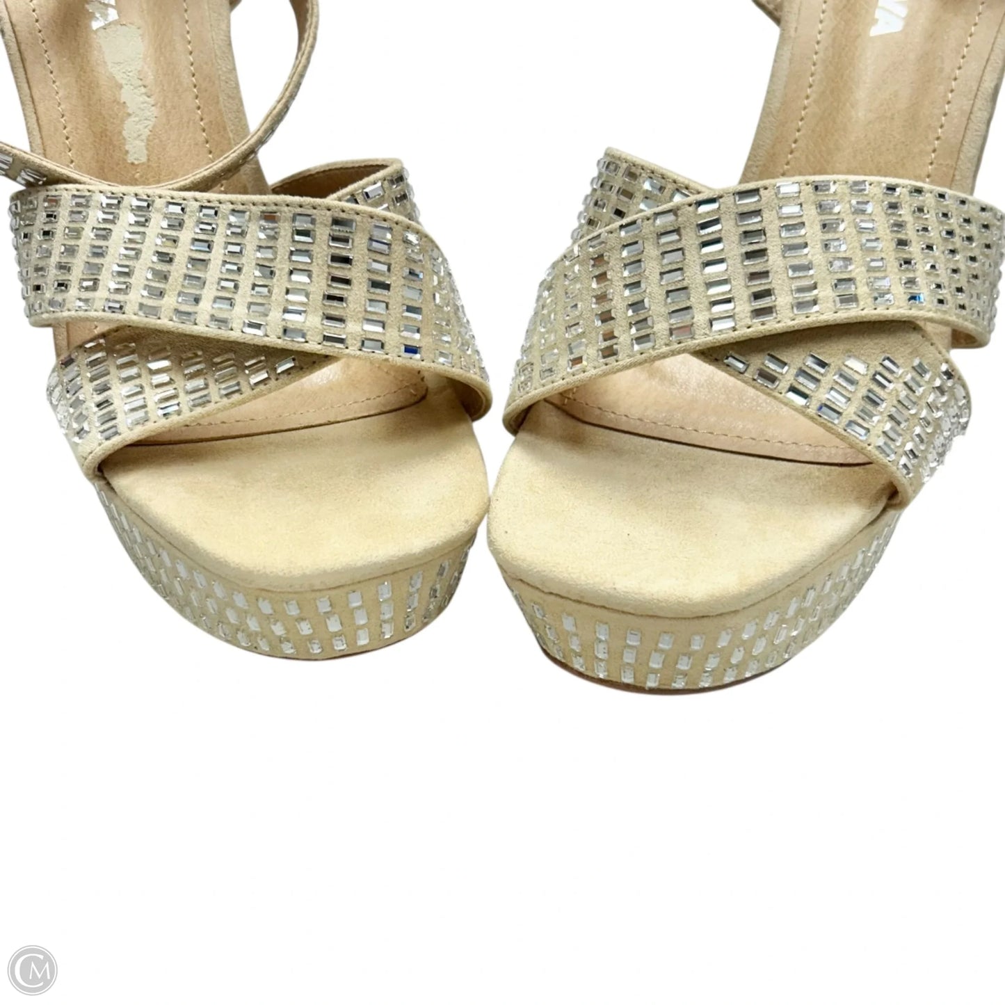 Sandals Heels Platform By Fashion Nova In Silver & Tan, Size: 9