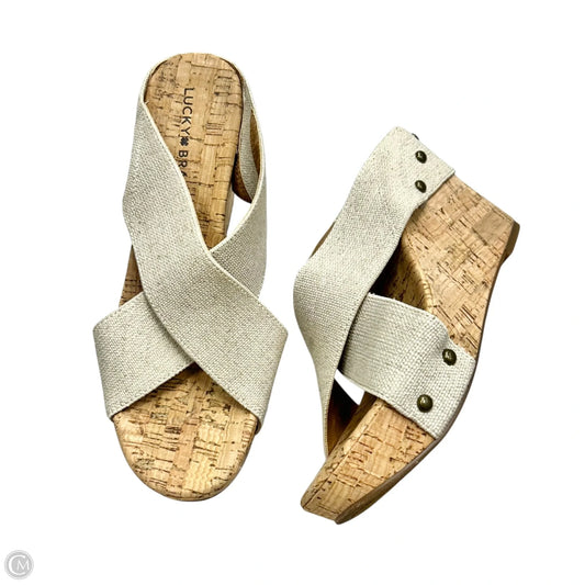 Sandals Heels Wedge By Lucky Brand In Tan, Size: 7.5