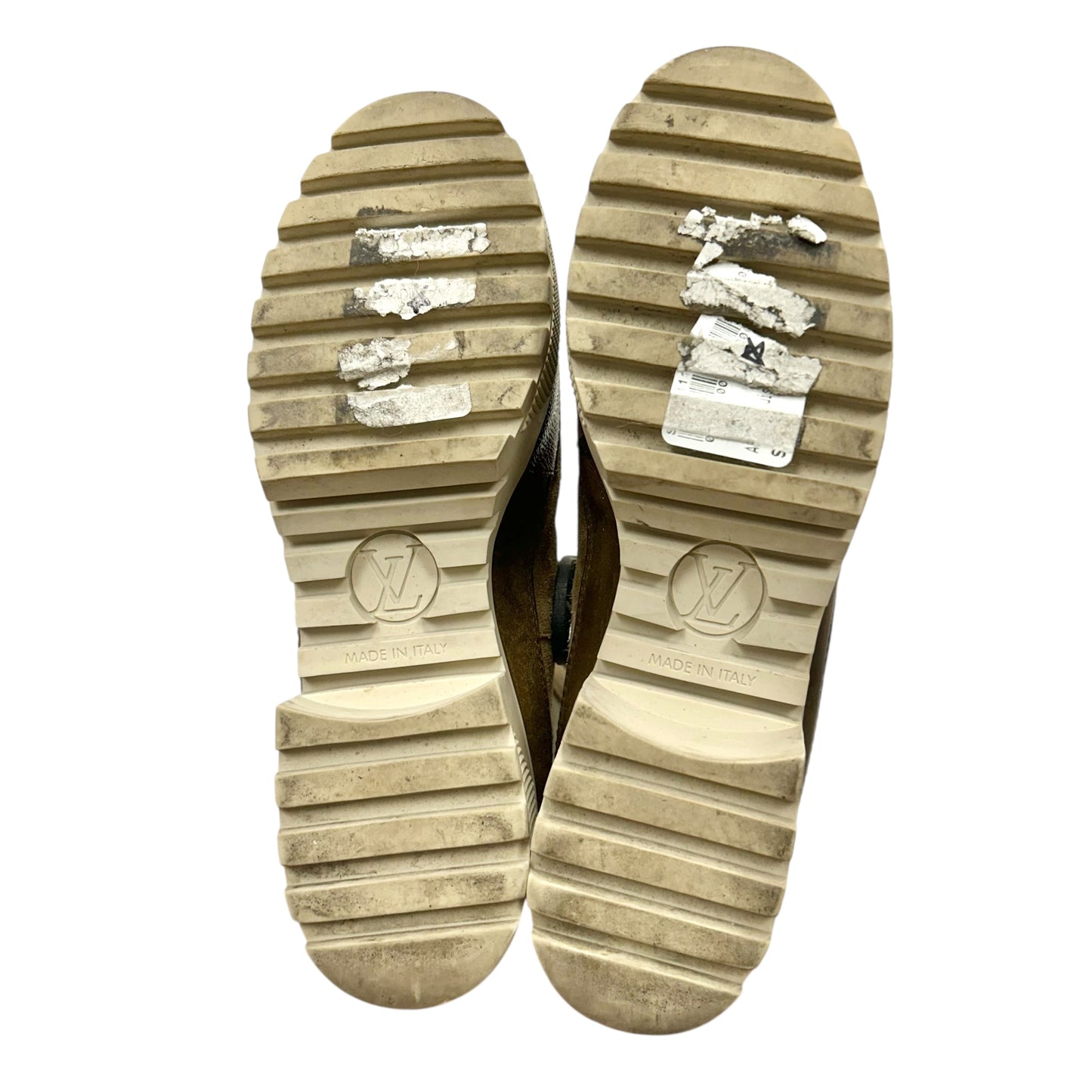 Boots Luxury Designer By Louis Vuitton In Brown & Cream, Size: 7
