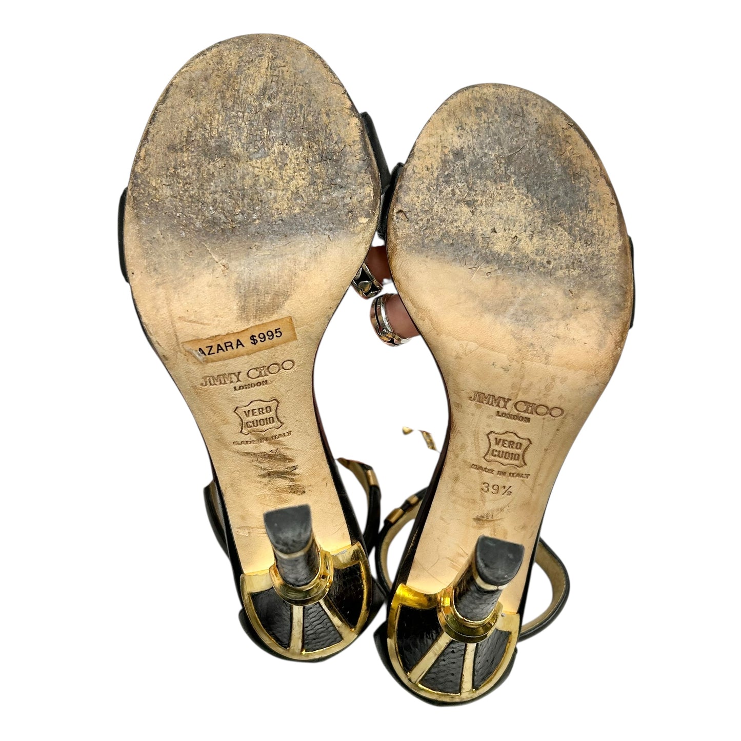 Shoes Luxury Designer By Jimmy Choo In Black & Gold, Size: 9