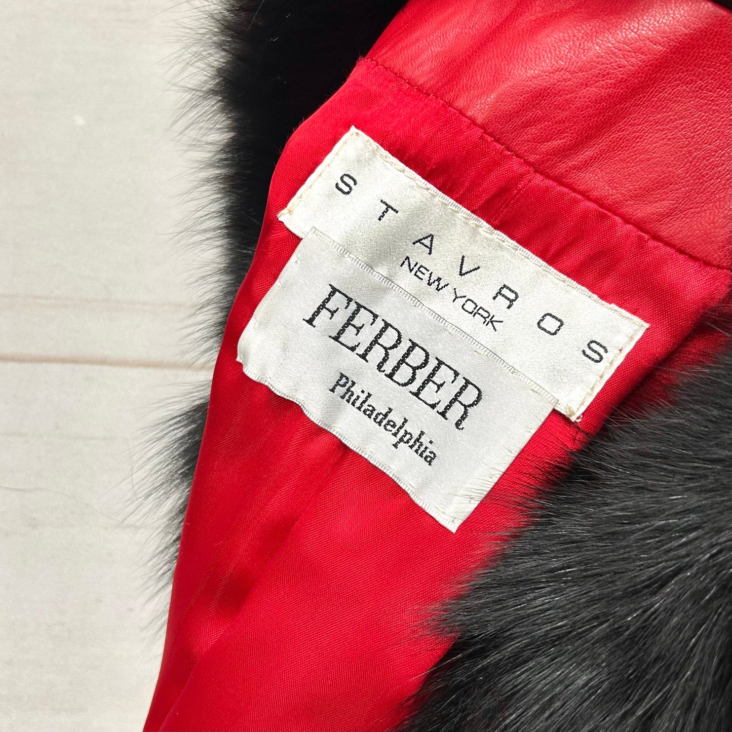 Coat Leather By Stravos Ny Ferber Philadelphia In Black & Red, Size: L