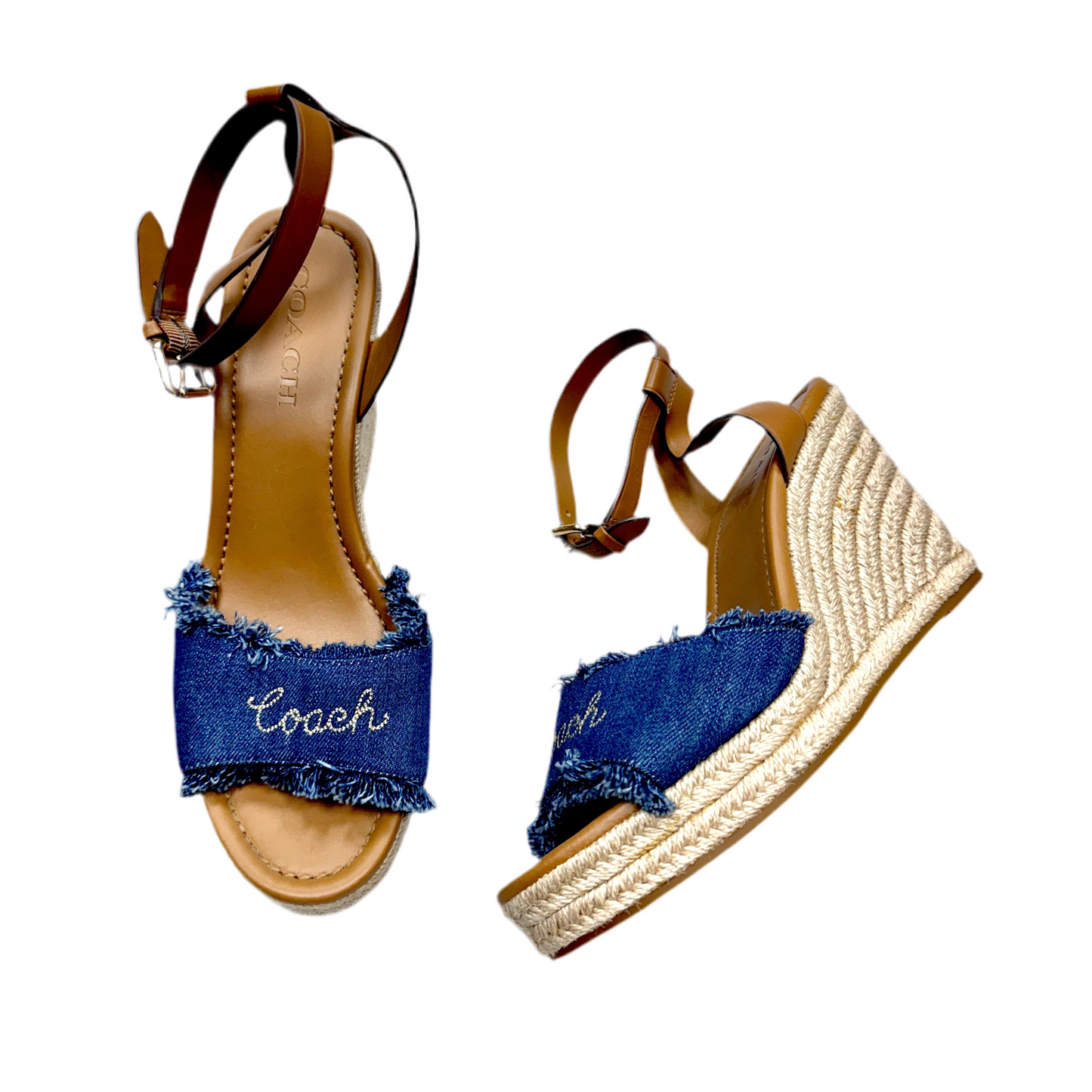 Sandals Designer By Coach In Blue Denim, Size: 9.5