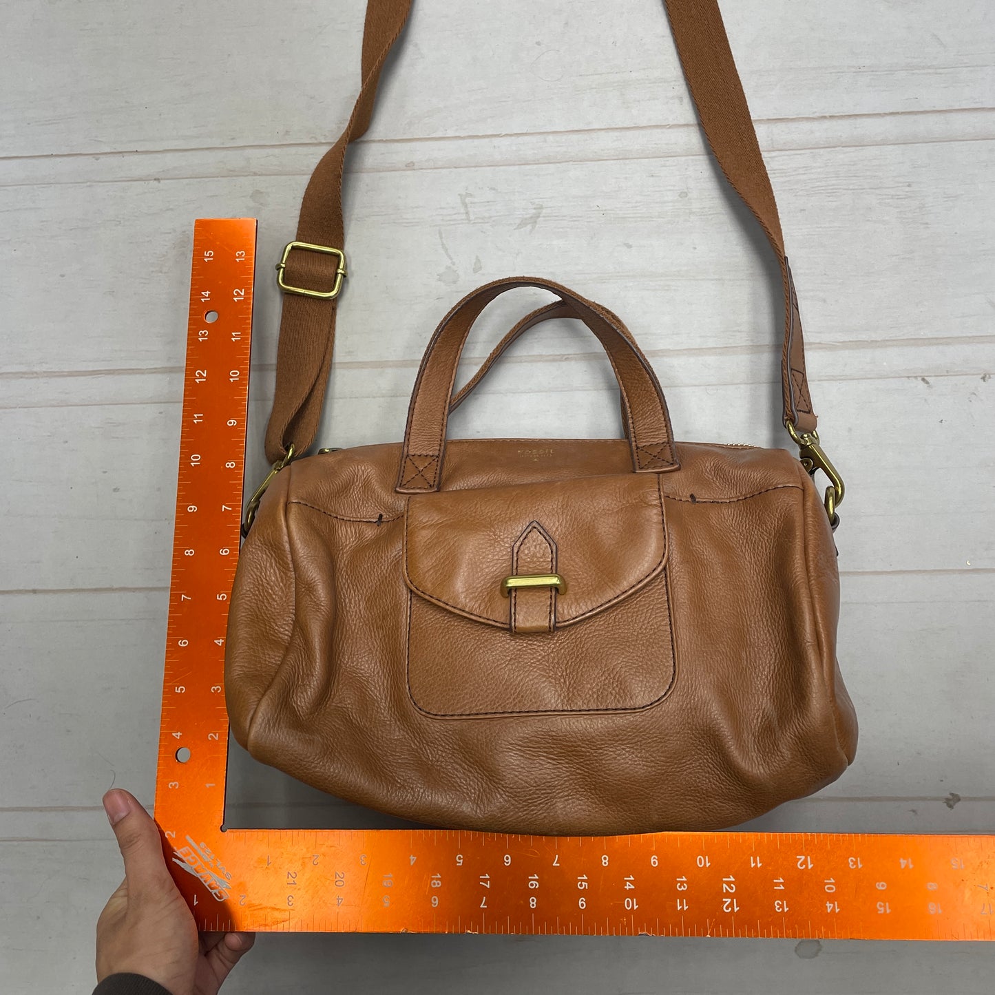 Handbag Leather By Fossil, Size: Medium